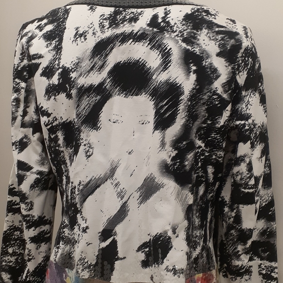 Chico Black white Geisha Face Blazer Sequined Jacket M L - Picture 1 of 7